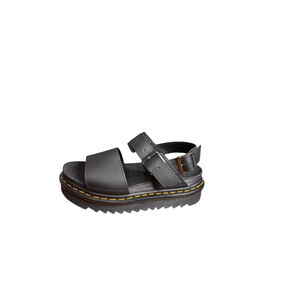 Women's Dr. Martens Voss Black Hydro Leather Sandals US 6 Yellow Stitch